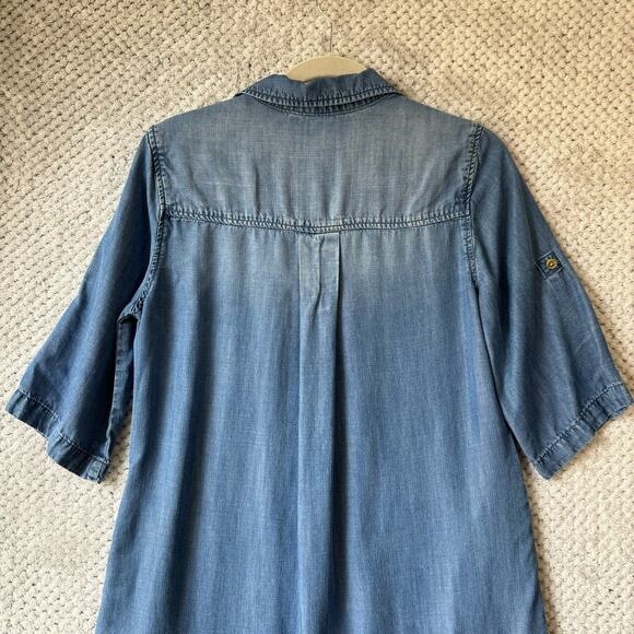 Cloth & Stone Dress Women S Blue Tencel Chambray Shirt Collar V-Neck Pockets - Picture 8 of 14